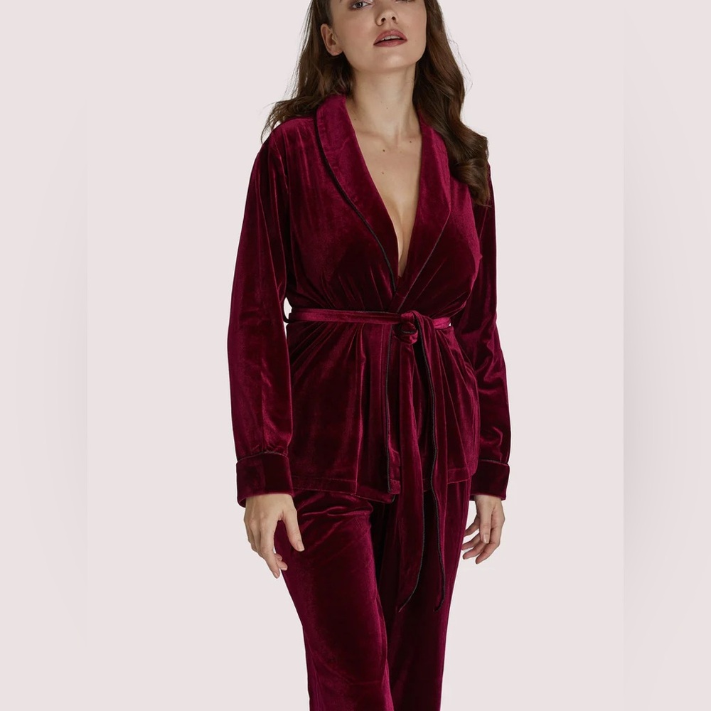 Playful Promises wine red 2 piece velvet lounge pajama set